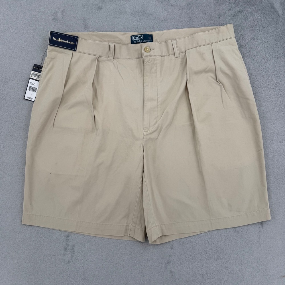 Polo Ralph Lauren Tyler Short Mens Tan Khaki Pleated 100% Cotton Twill Size 42